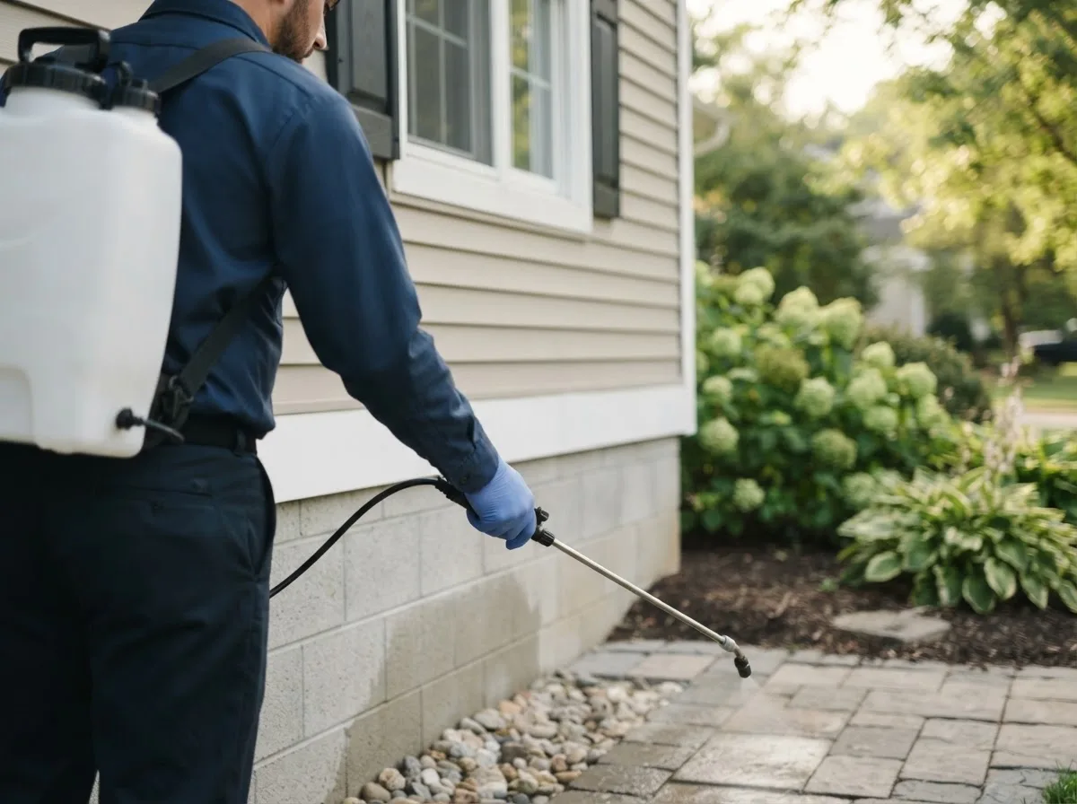 Pest control technician inspecting a home in Packwood, WA